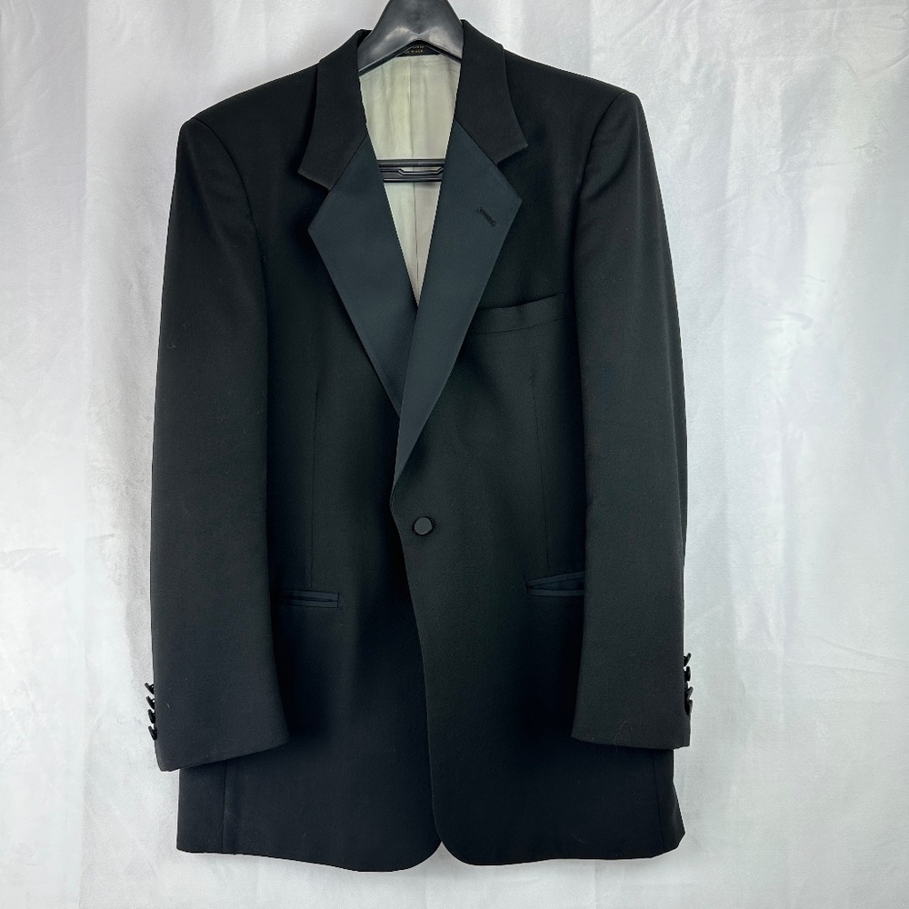 Pierre Cardin Black Tuxedo Single Button Satin Lapels Jacket 44L